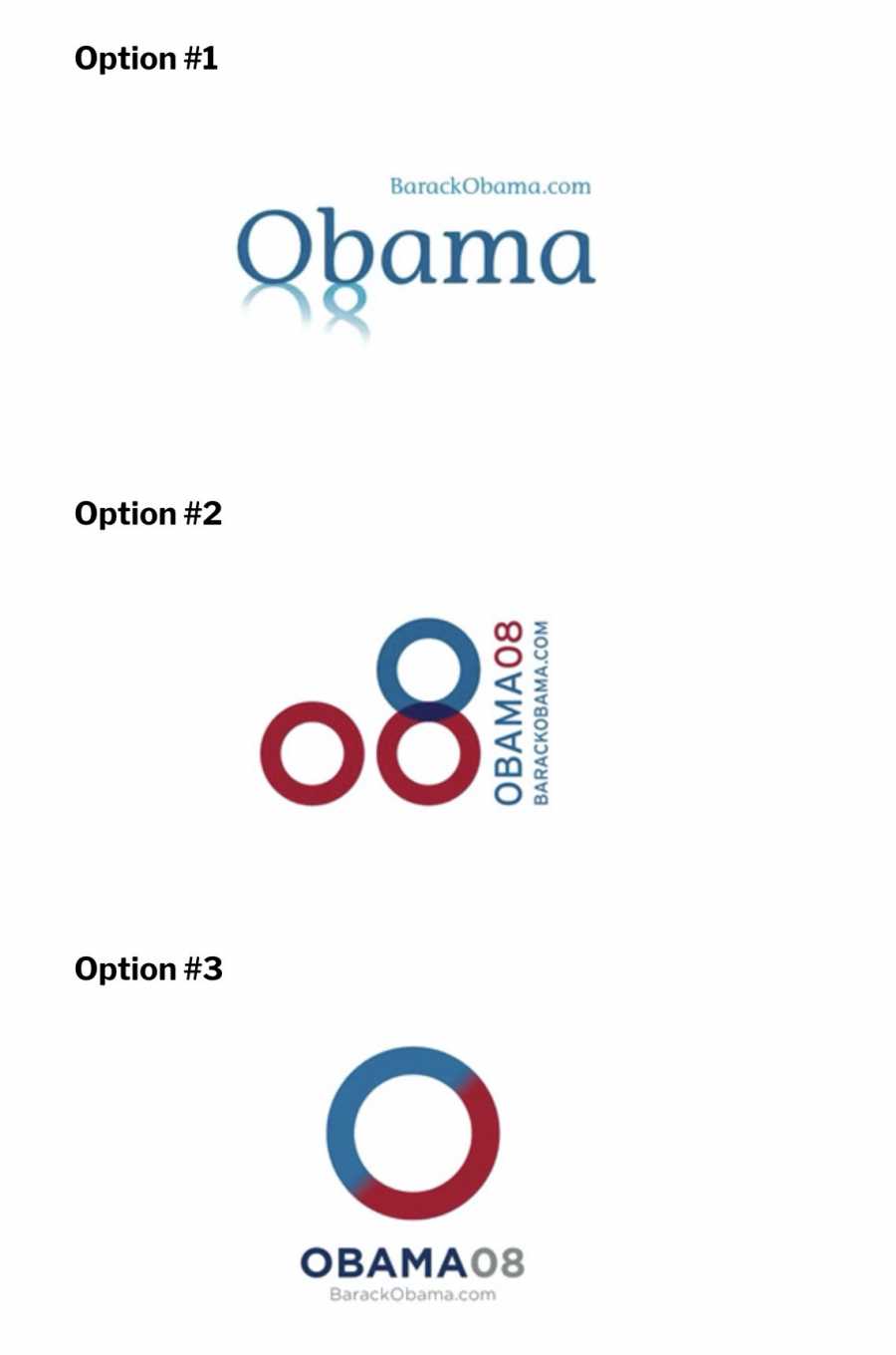 As imagens acima são dos 3 logos finalistas para a campanha que Barack Obama. No artigo abaixo, você ainda pode ver todos os outros logos que foram desenvolvidos e ler sobre a visão do designer quanto a todos eles. Leitura obrigatória.